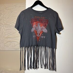 Gray Cropped Shirt with Fringe – Deep Valley Logo